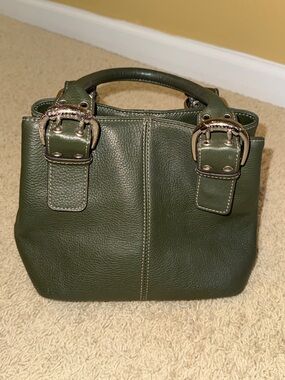 Tignanello Green Leather Structured Satchel Bag